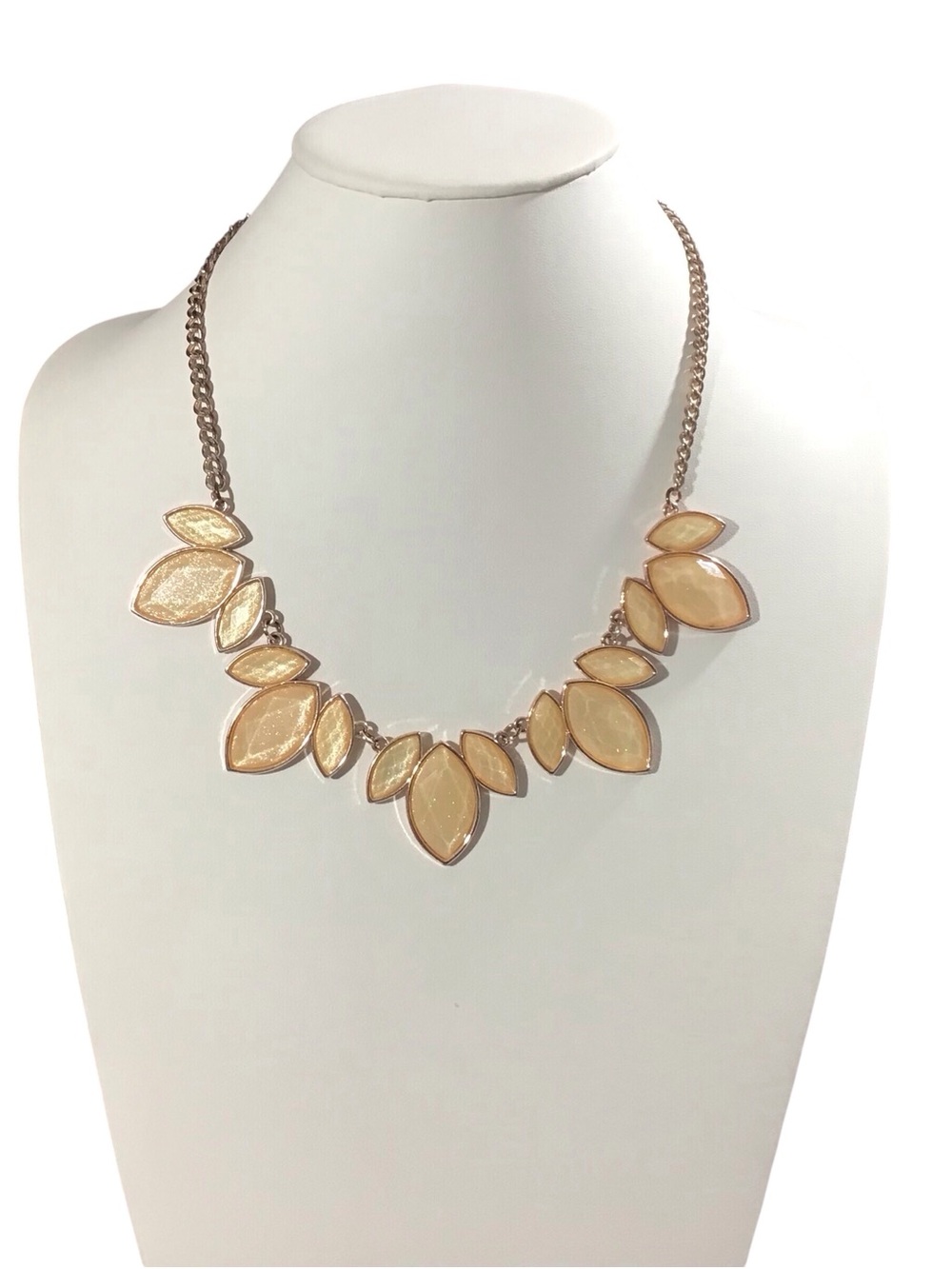 Glitter Gold Leaf Statement Necklace Peachy Lemon Orange Fashion Jewelry